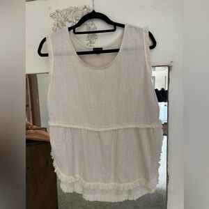 COCO & CARMEN RUNWAY LINEN FRINGE TANK- Beige Size S/M